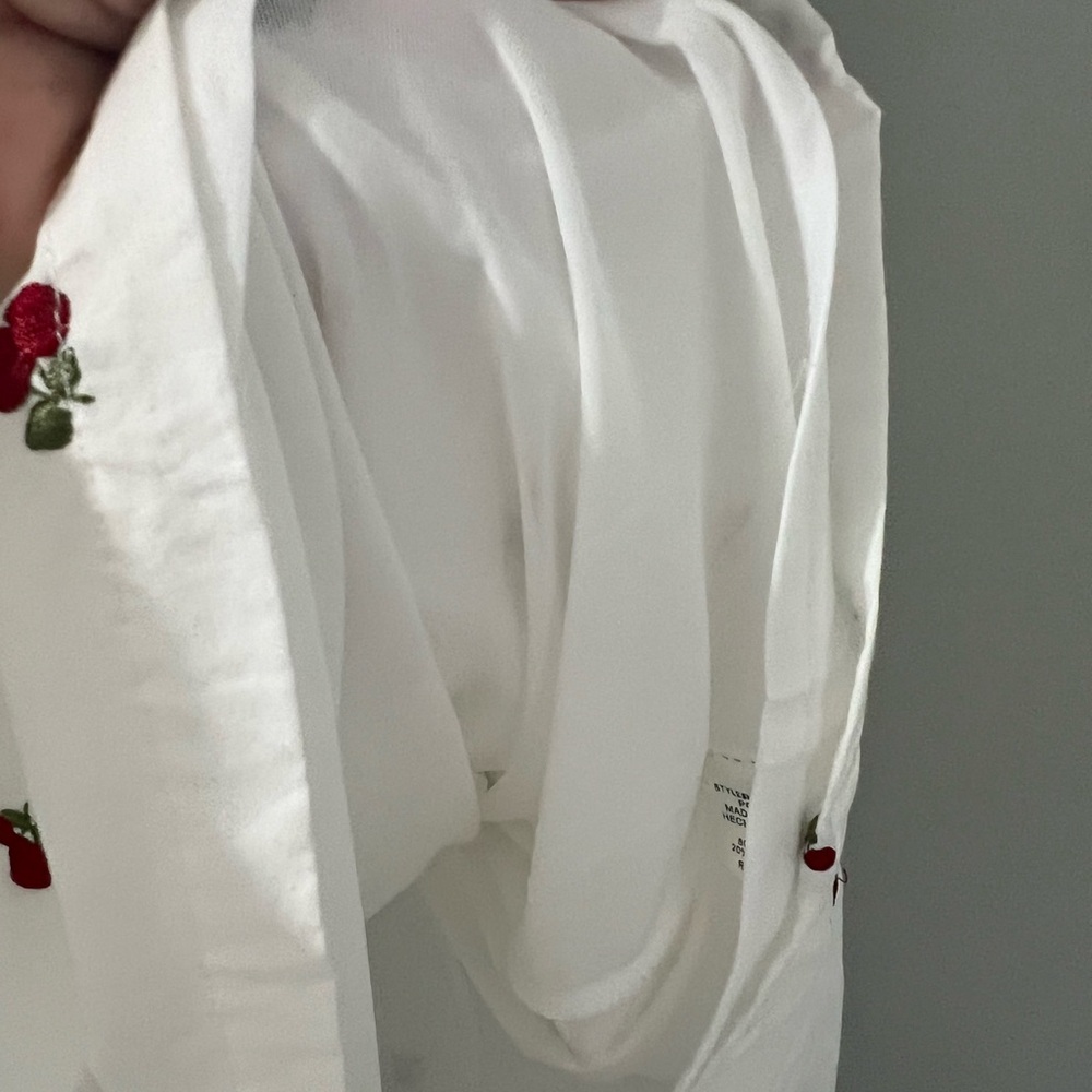 Altar'd State Dress Cherry Poplin White Puff-Sleeve Mini Dress - Picture 8 of 11